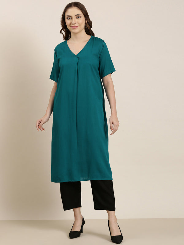 Peacock bluehalf sleeve long kurta co-ord set