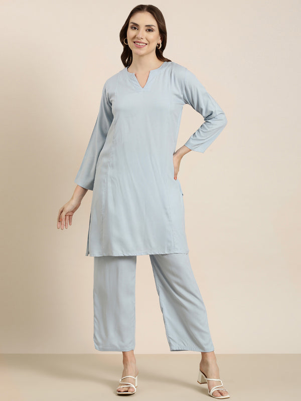 Powder blue straight kurta co-ord set