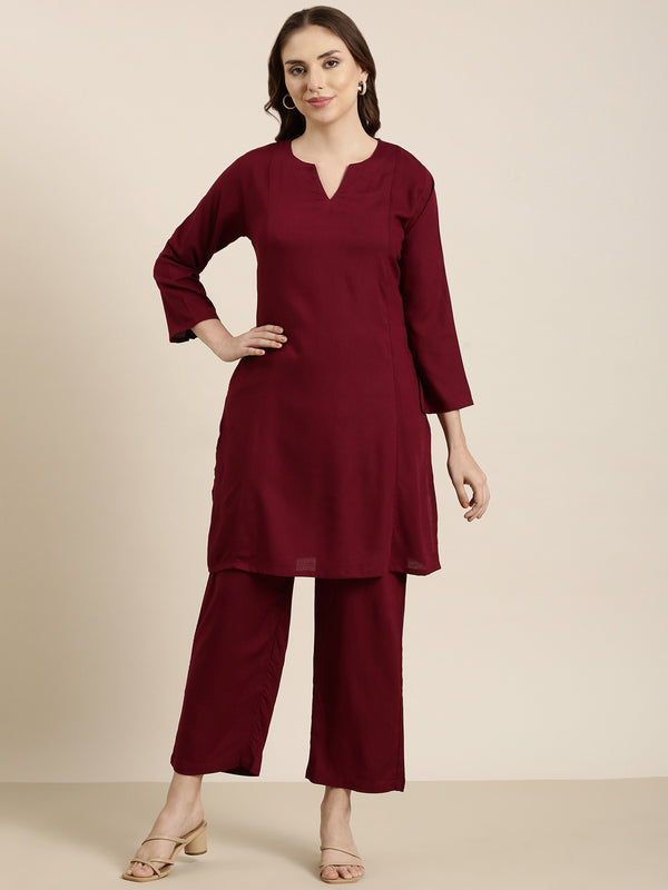 Wine straight kurta co-ord set