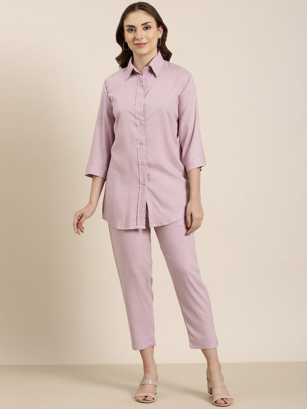 Lavender  shirt style co-ord set