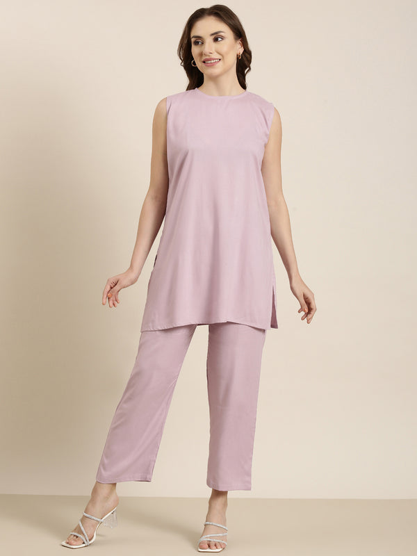 Lavender sleeveless kurta co-ord set