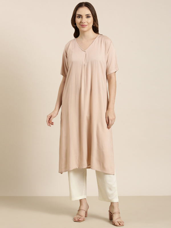 Champagne half sleeve long kurta co-ord set