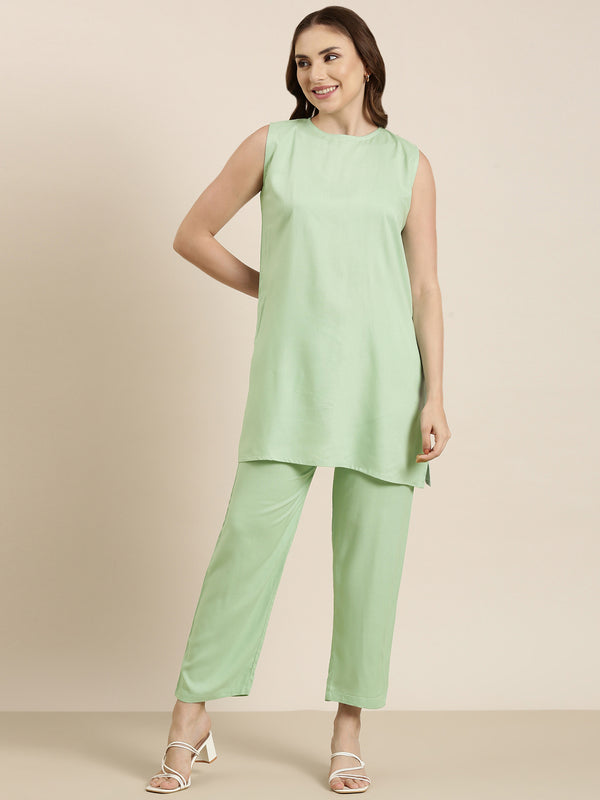 Mint green sleeveless kurta co-ord set