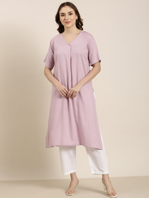 Lavender half sleeve long kurta co-ord set