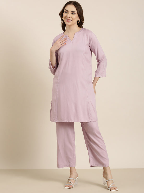 Lavender straight kurta co-ord set