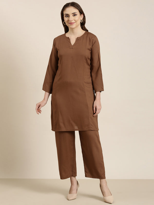 Coffee straight kurta co-ord set