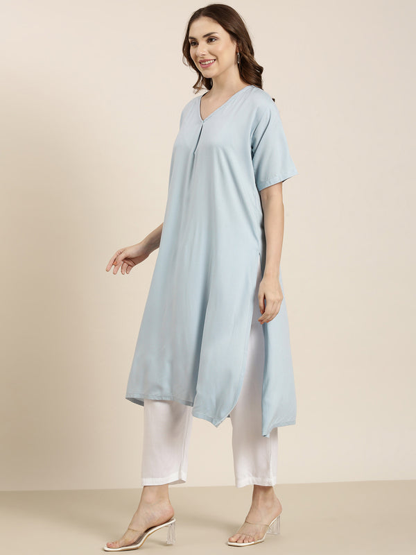 Powder bluehalf sleeve long kurta co-ord set