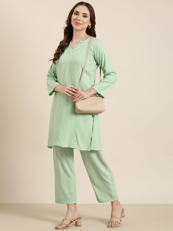 Mint green straight kurta co-ord set