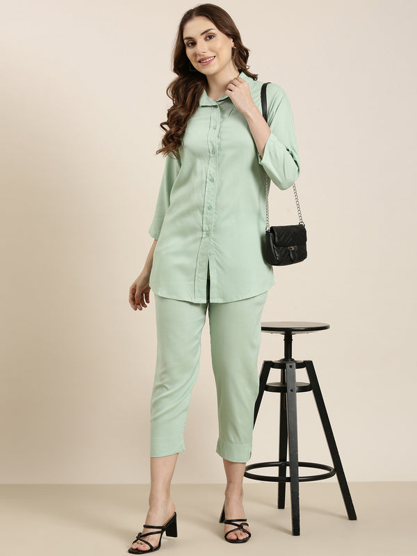 Mint green  shirt style co-ord set