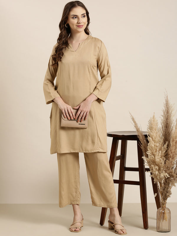 Camel straight kurta co-ord set