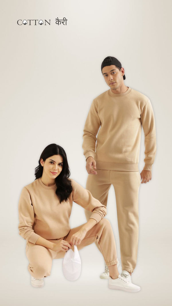 Beige Unisex Sweatshirt and Pant Co-ord Set