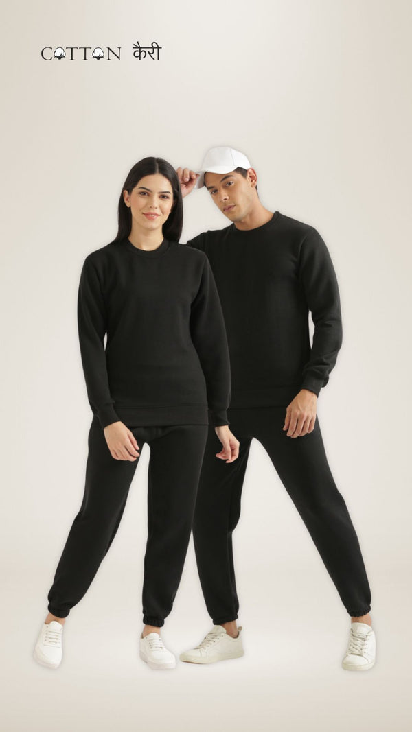 Black Unisex Sweatshirt and Pant Co-ord Set