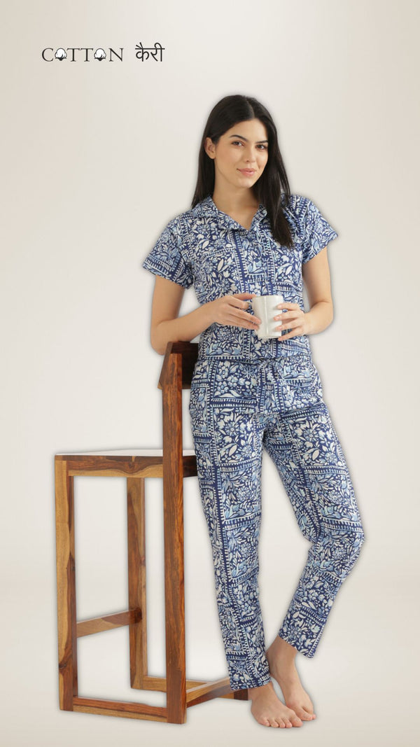 Button Down Indigo Floral PJ Set