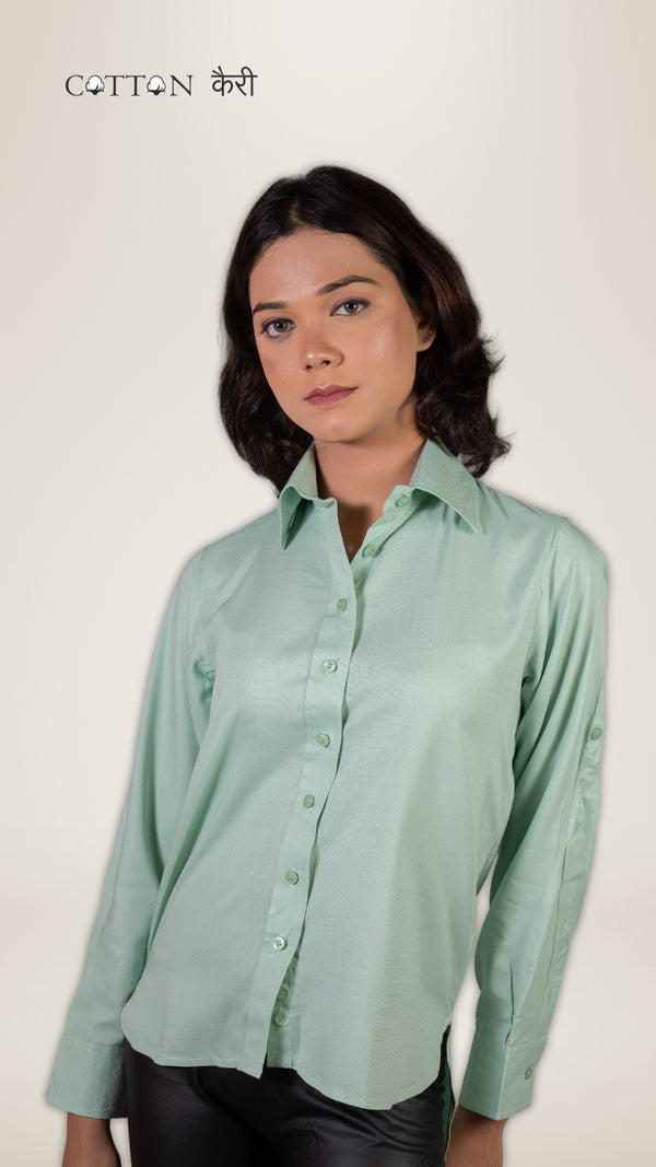 Women Liva Mint Green Regular Fit Solid Casual Shirt