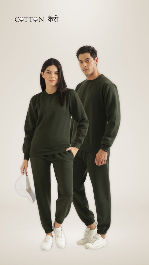 Olive Unisex Sweatshirt and Pant Co-ord Set