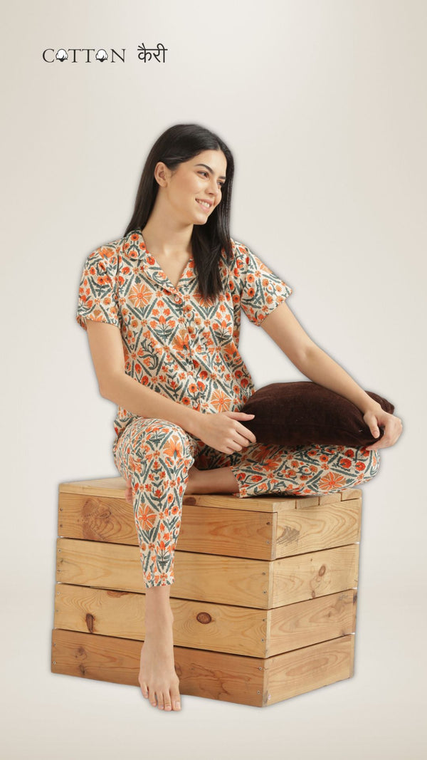 Button Down Orange Daisy PJ Set