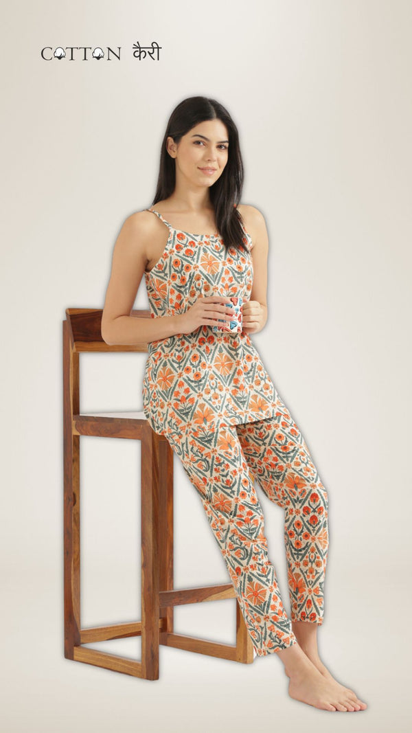 Sleeveless Orange Daisy PJ Set