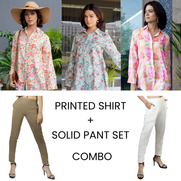 Women Printed Shirts + Solid Pant Set (Combo)