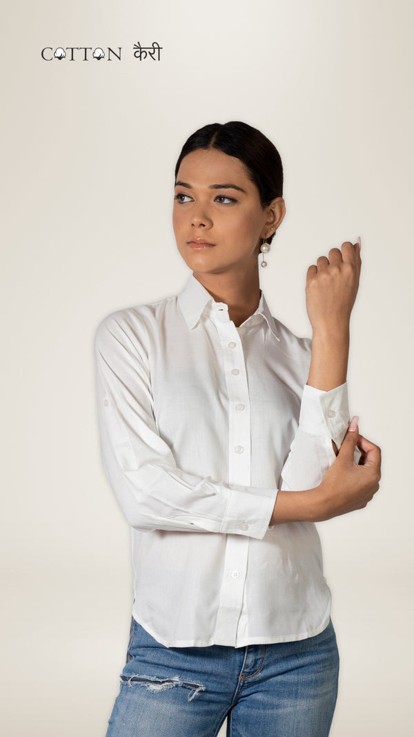 Women Liva White Regular Fit Solid Casual Shirt