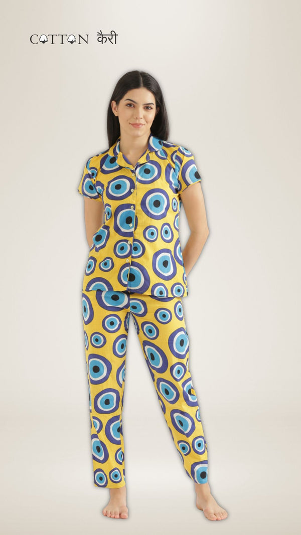 Button Down Yellow Evil eye PJ Set