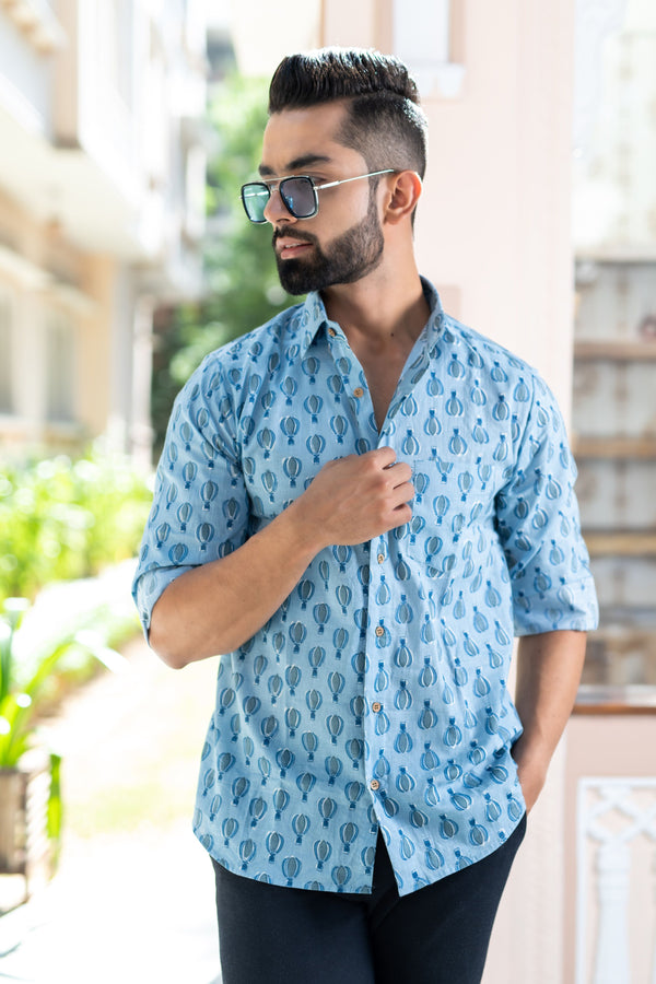 Blue Hot Air Balloon Casual Shirt