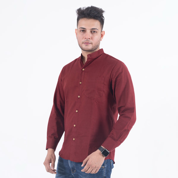 Maroon Solid Cotton Linen Shirt