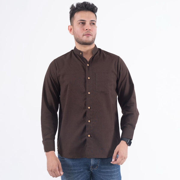 Chocolate Brown Solid Cotton Linen Shirt