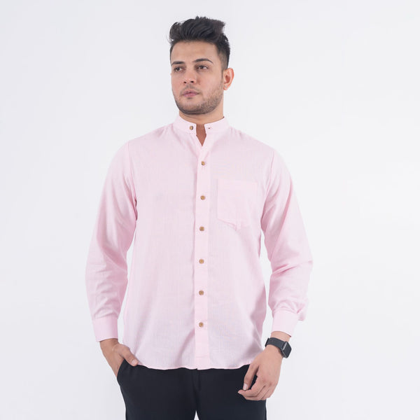 Baby Pink Solid Cotton Linen Shirt