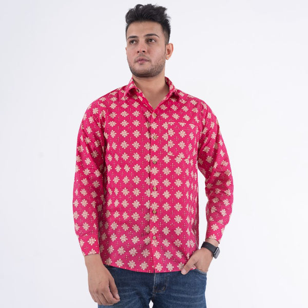 Magenta Print Casual Shirt