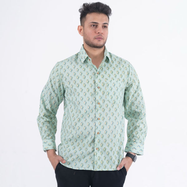 Sea Green Buti Gray Casual Shirt