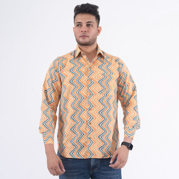 Yellow Zigzag Print Casual Shirt